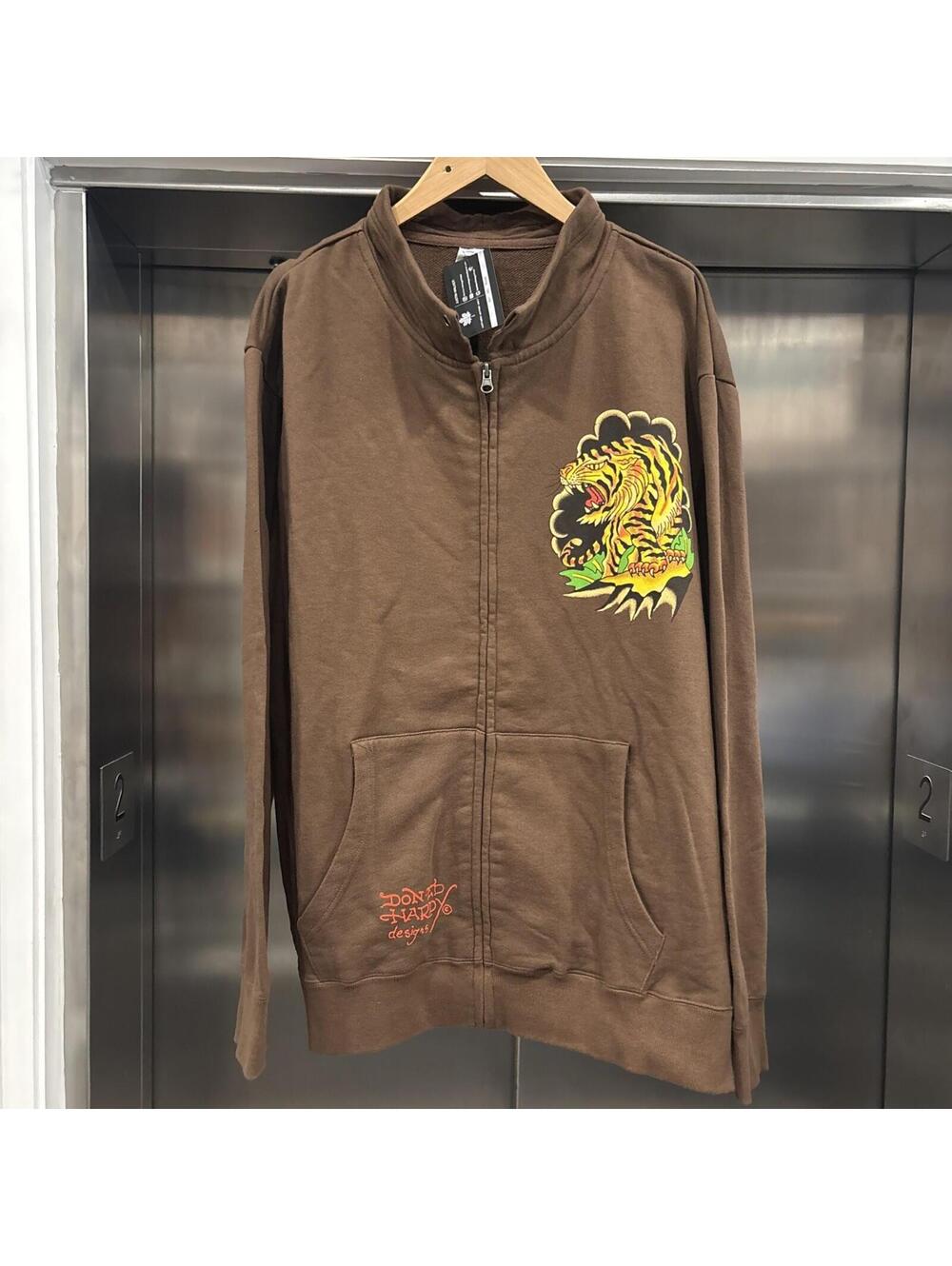 Ed Hardy Designs Brown Hoodless Zip Up Jacket Mens Size XXL